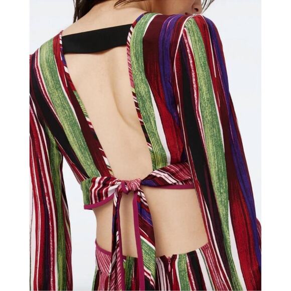 Diane Von Furstenberg DVF Women’s Jenifer Long Sleeve Cutout Striped Maxi Dress - Picture 9 of 16